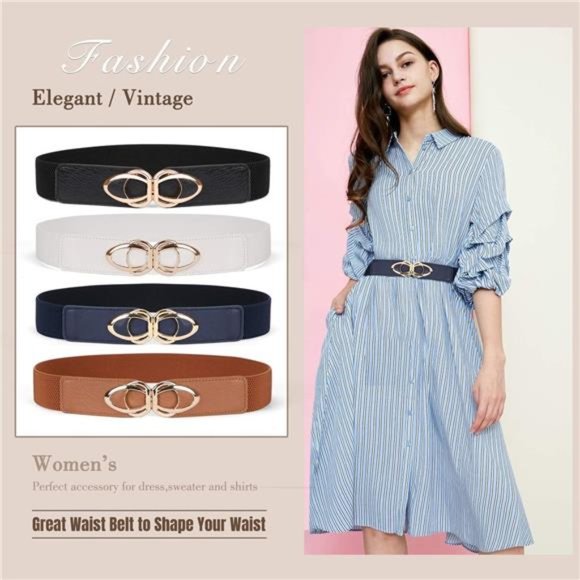 Women Skinny Belt for Dresses Retro Stretch Ladies Waist Belt Plus Size Set of 4 - Picture 5 of 6